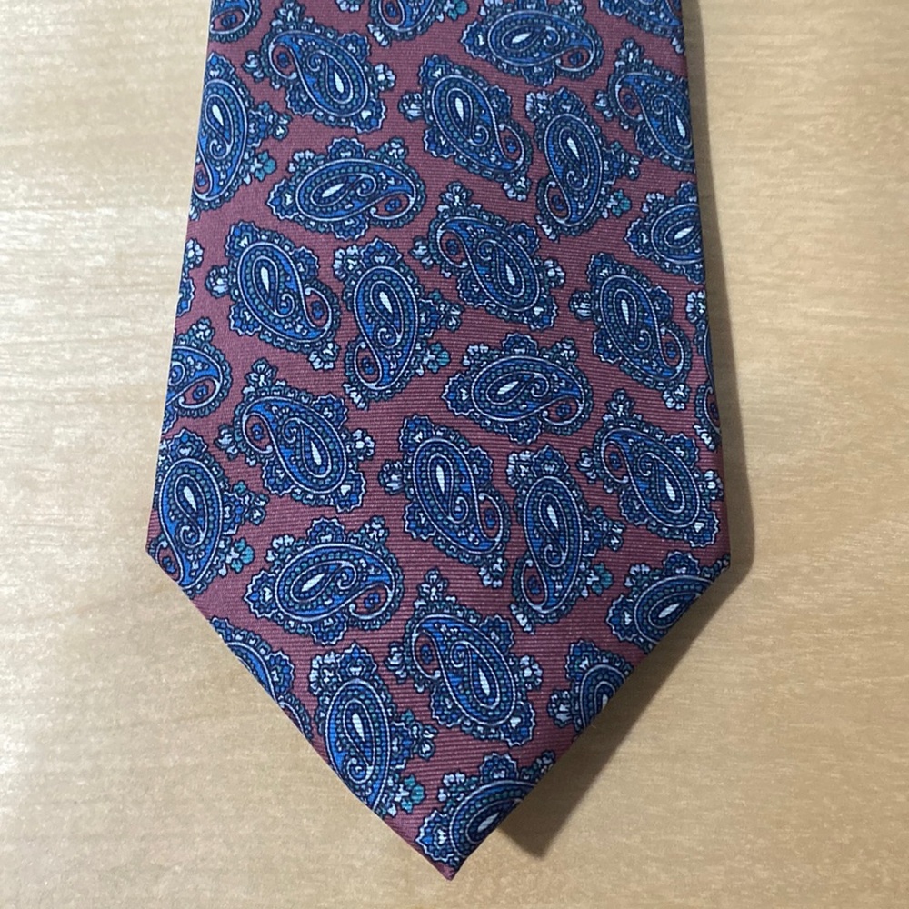 Vintage Christian Dior Monsieur Silk Tie Burgundy Blue Paisley